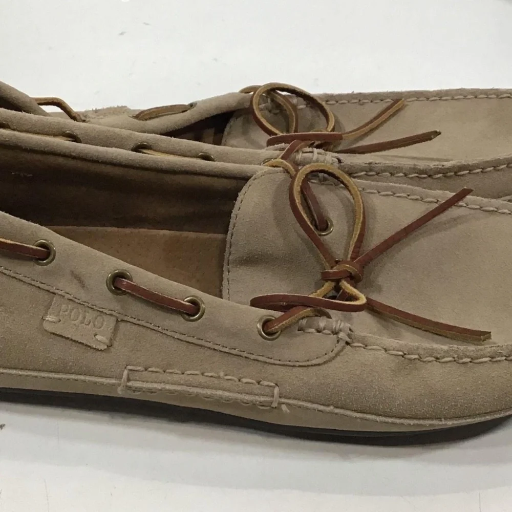 Men’s Polo Ralph Lauren Tan Suede Driving Loafers with Tie Detail Size 10D